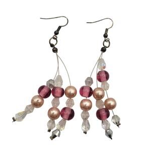 Vintage BARCS Silver TONE Amber Orange Glass CABOCHON Clip ON Earrings